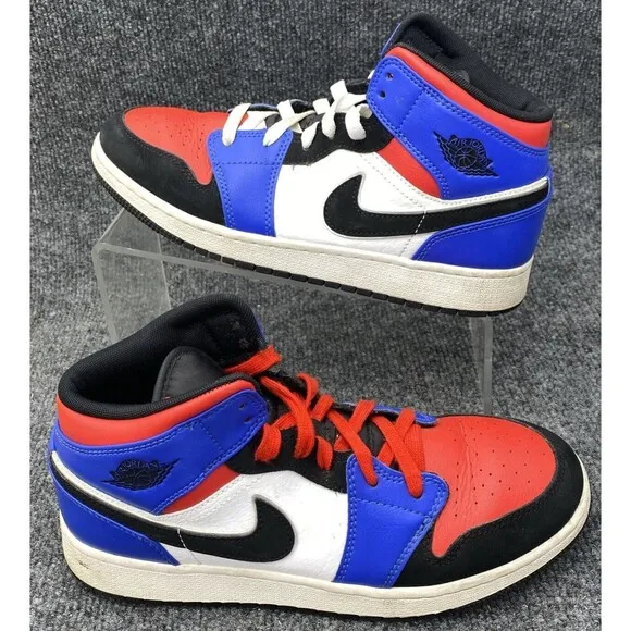 Nike Shoes Size 6.5Y Air Jordan 1 Mid Top Sneakers 554725-124 Blue Red White
