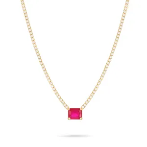 One Big Rectangle Tennis Choker - Gold Ruby Matt And White