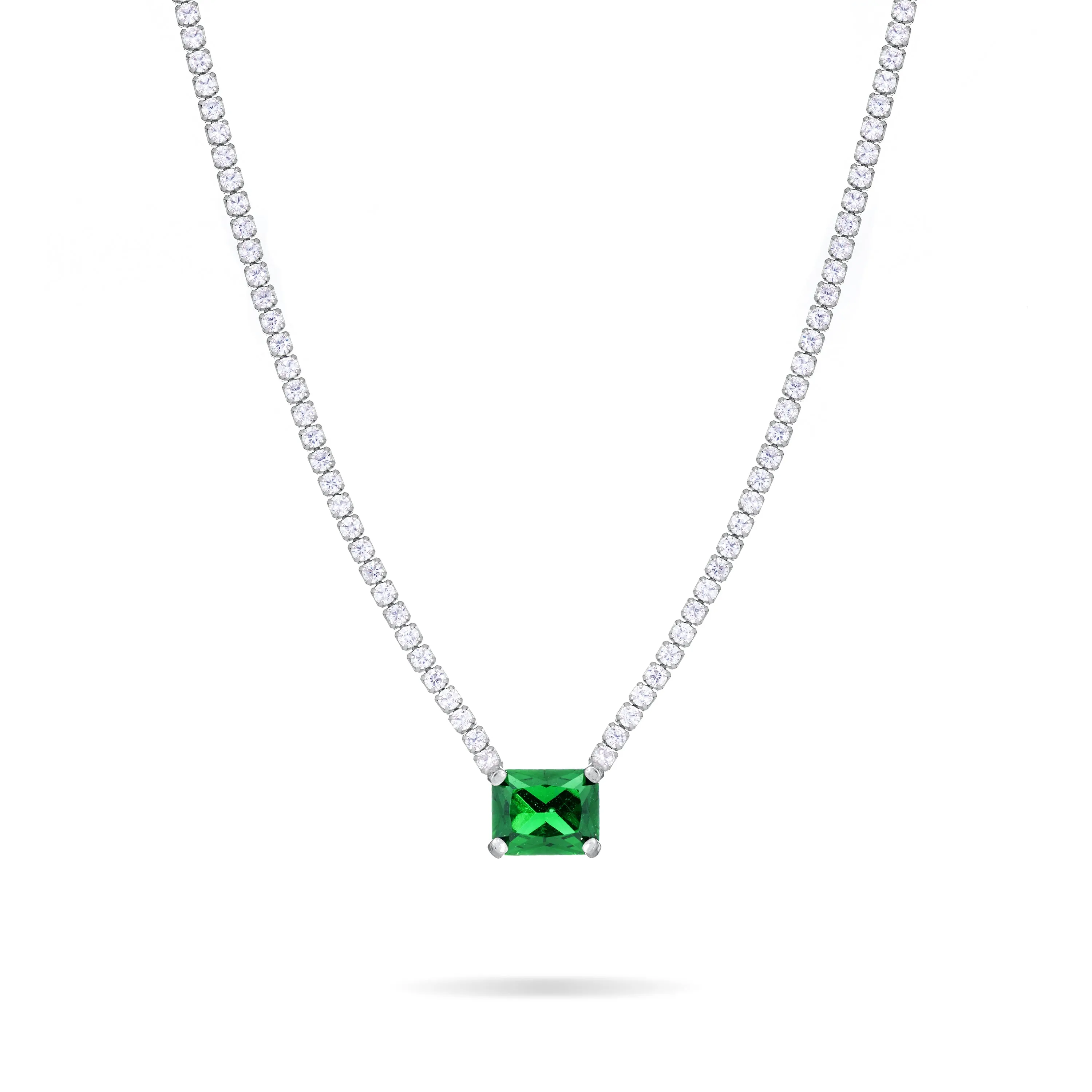 One Big Rectangle Tennis Choker - Silver Green And White