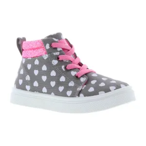Oomphies Girls' (Sizes 5-12) Sam Sneaker - Grey Hearts