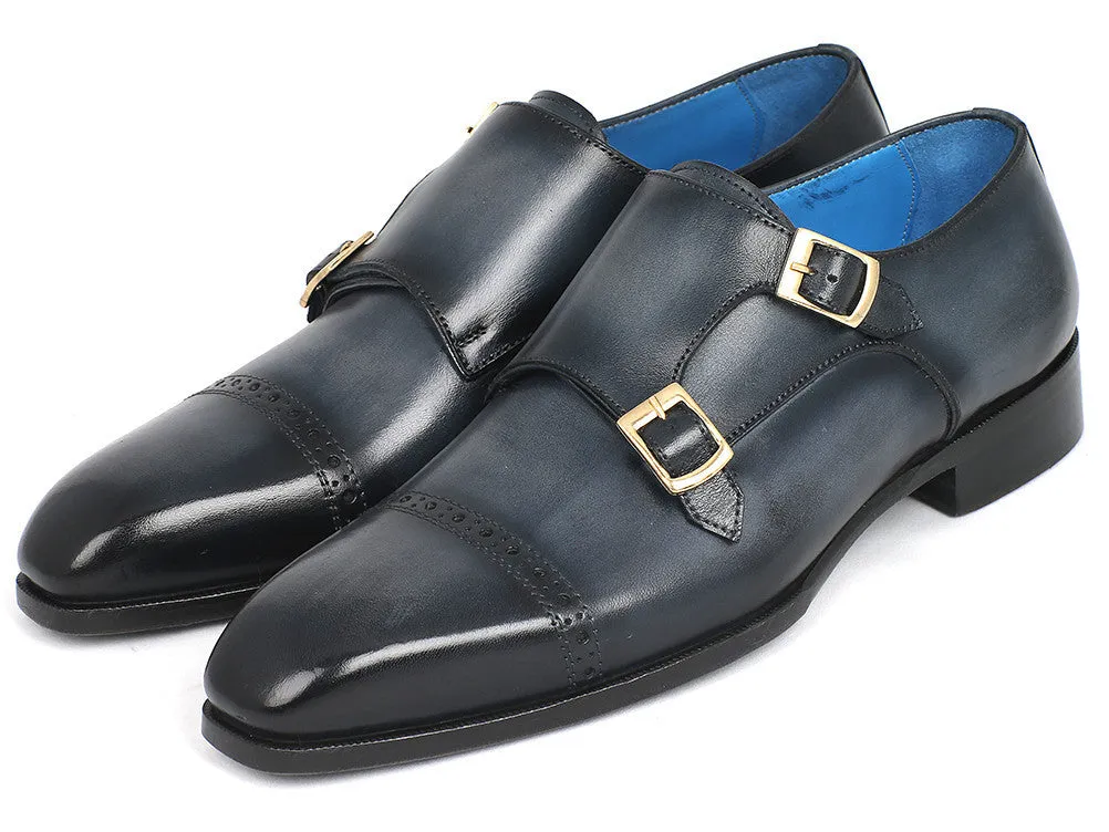Paul Parkman Men's Double Monkstraps in Navy