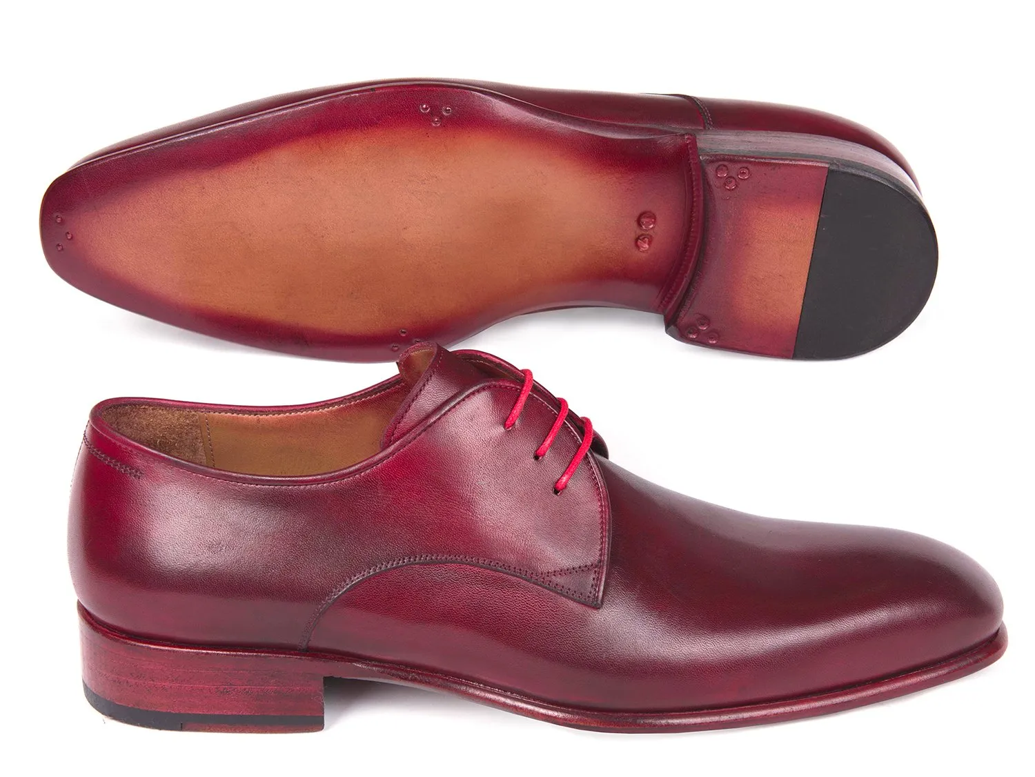 Paul Parkman Men's Hand-Painted Derby Shoes in Burgundy