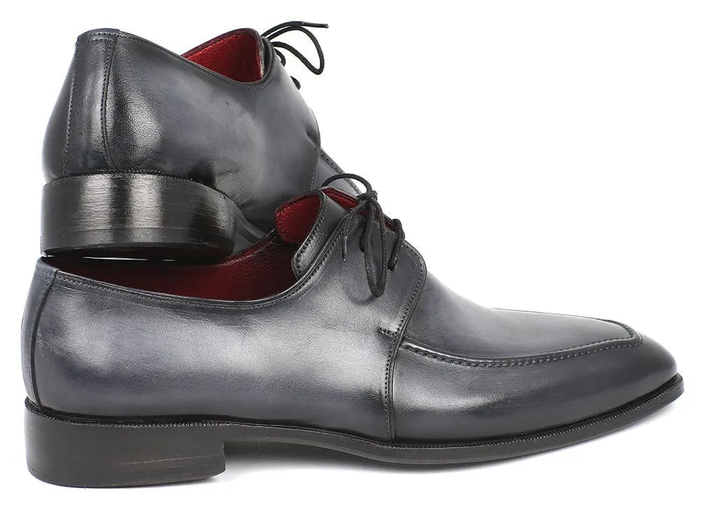 Paul Parkman Men's Hand-Painted Leather Apron Derby Shoes in Gray & Black