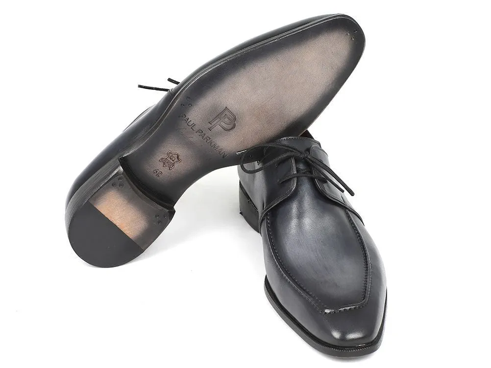 Paul Parkman Men's Hand-Painted Leather Apron Derby Shoes in Gray & Black