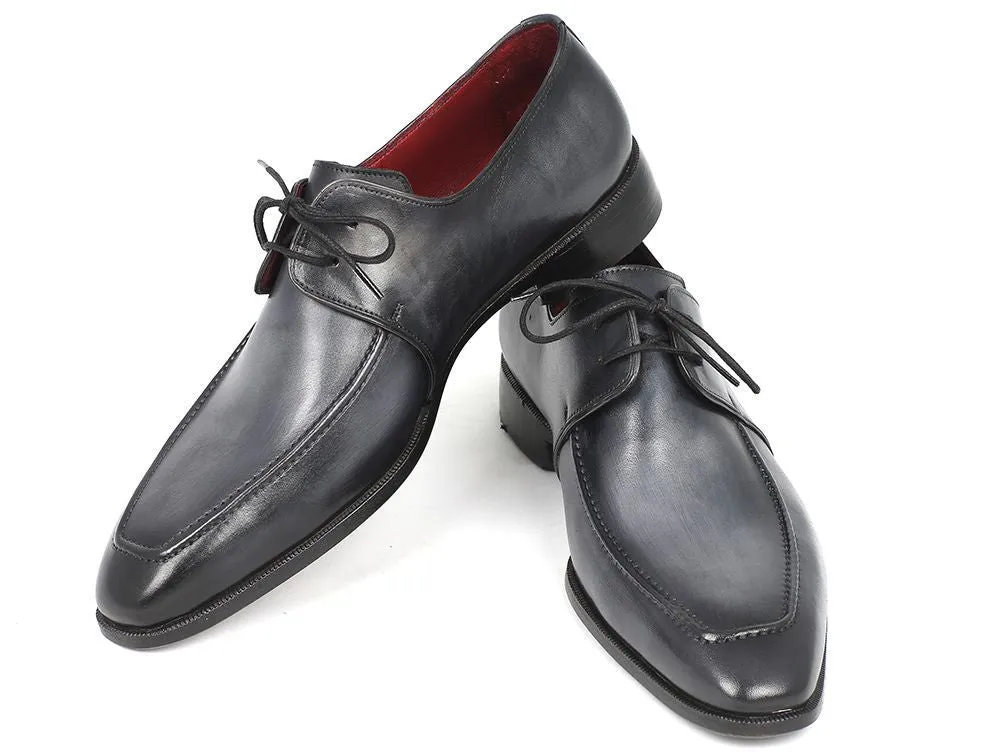 Paul Parkman Men's Hand-Painted Leather Apron Derby Shoes in Gray & Black