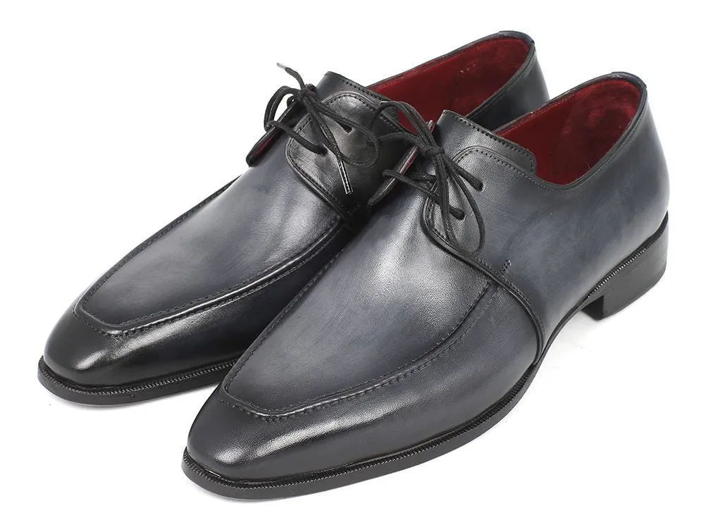 Paul Parkman Men's Hand-Painted Leather Apron Derby Shoes in Gray & Black