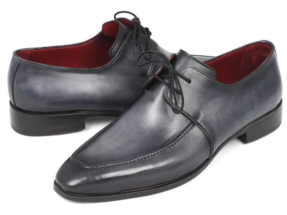 Paul Parkman Men's Hand-Painted Leather Apron Derby Shoes in Gray & Black