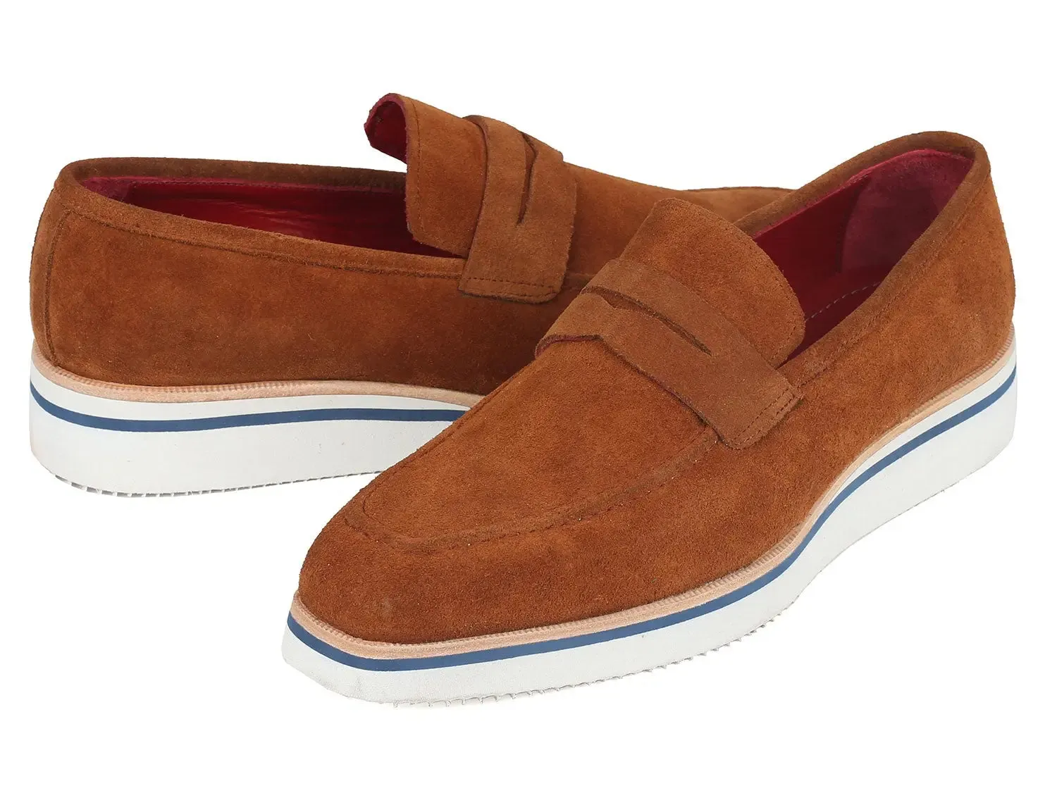 Paul Parkman Men's Suede Smart Casual Penny Loafers in Camel