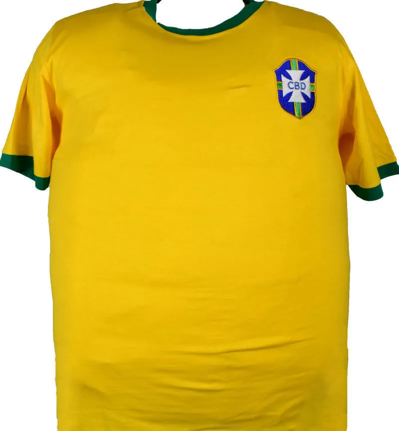 Pele Autographed Brazil CBD Yellow Soccer Jersey-Beckett *Silver
