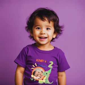 Personalized Photo Printed With Name Dino Theme Birthday T-Shirt