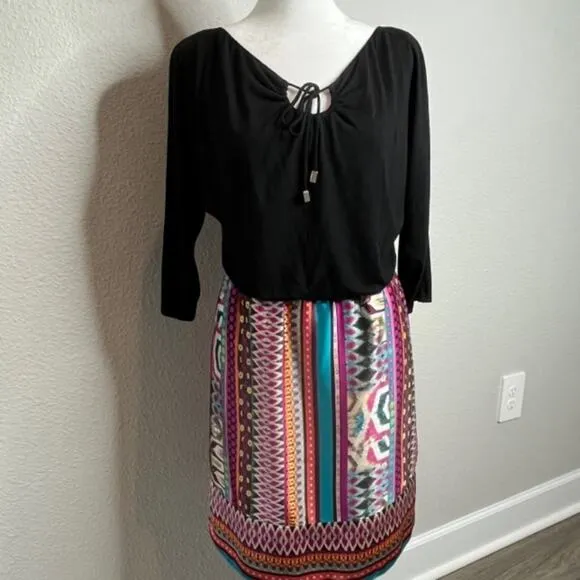 Phoebe Couture Colorful Egyptian Design Tie Dress Sz 0