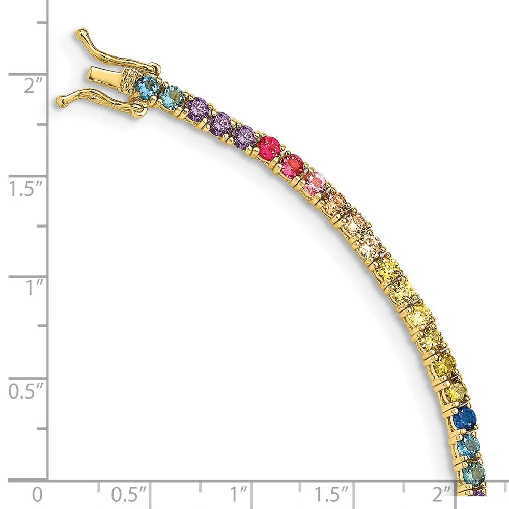 Prizma Sterling Silver Gold-tone 14K Flash Gold-plated 7 inch 3mm Colorful CZ Tennis Bracelet
