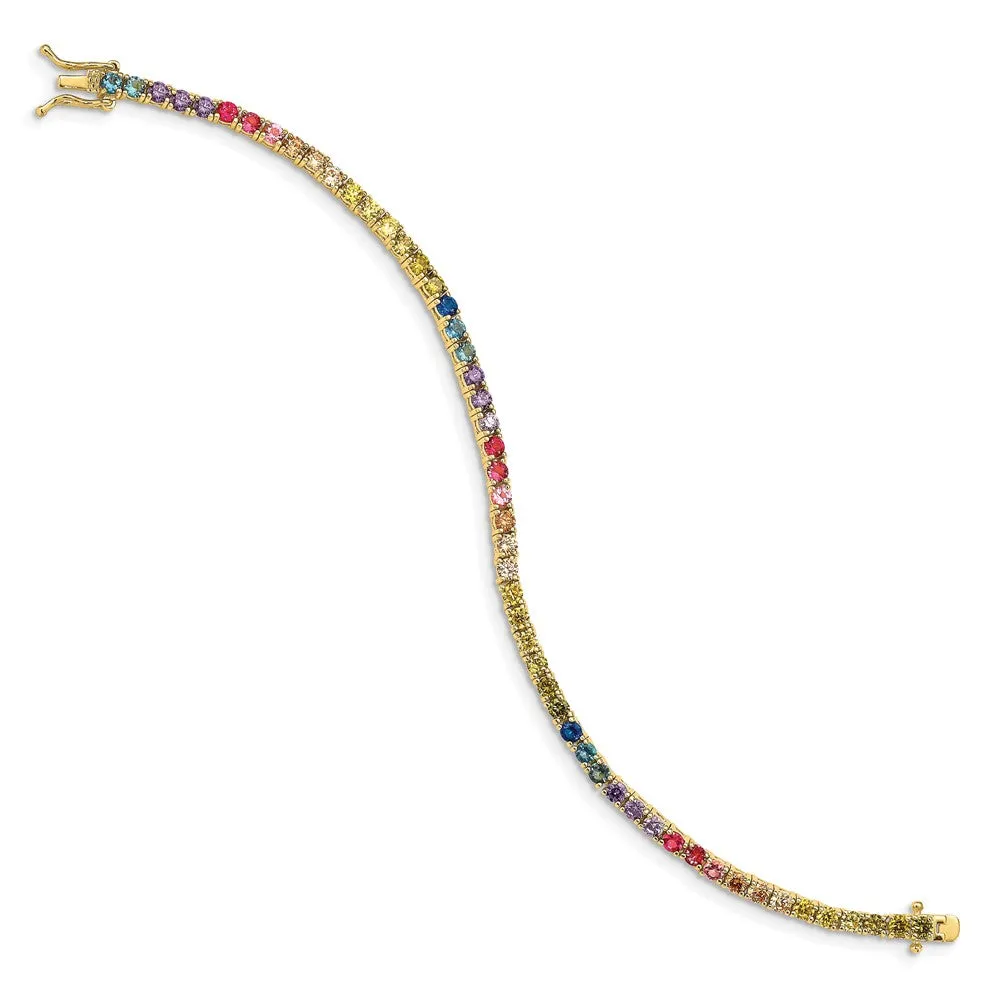 Prizma Sterling Silver Gold-tone 14K Flash Gold-plated 7 inch 3mm Colorful CZ Tennis Bracelet