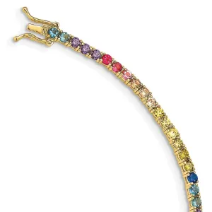 Prizma Sterling Silver Gold-tone 14K Flash Gold-plated 7 inch 3mm Colorful CZ Tennis Bracelet