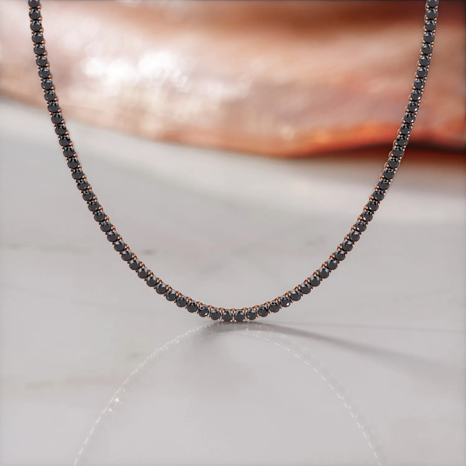 Shambala - Natural Black Diamond Tennis Necklace in Yellow Gold