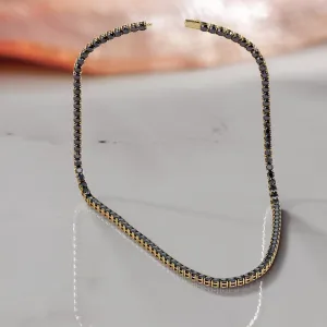 Shambala - Natural Black Diamond Tennis Necklace in Yellow Gold