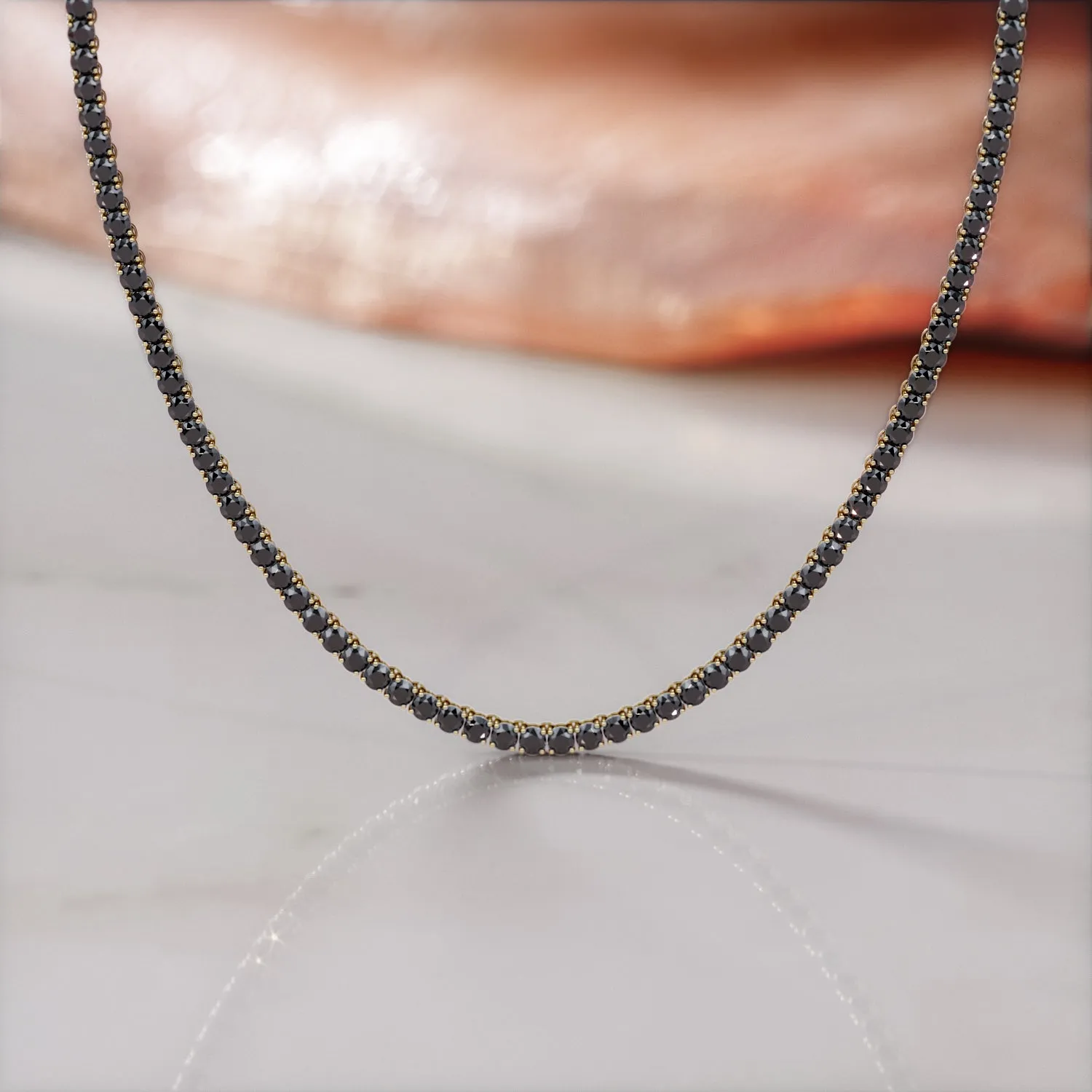 Shambala - Natural Black Diamond Tennis Necklace in Yellow Gold