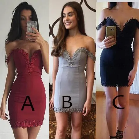 Sheath Grey Deep V-neck Off Shoulder Short Beading Homecoming Dresses