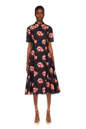 Short Sleeve Shirt Dress in Lucid Ranunculus Cotton