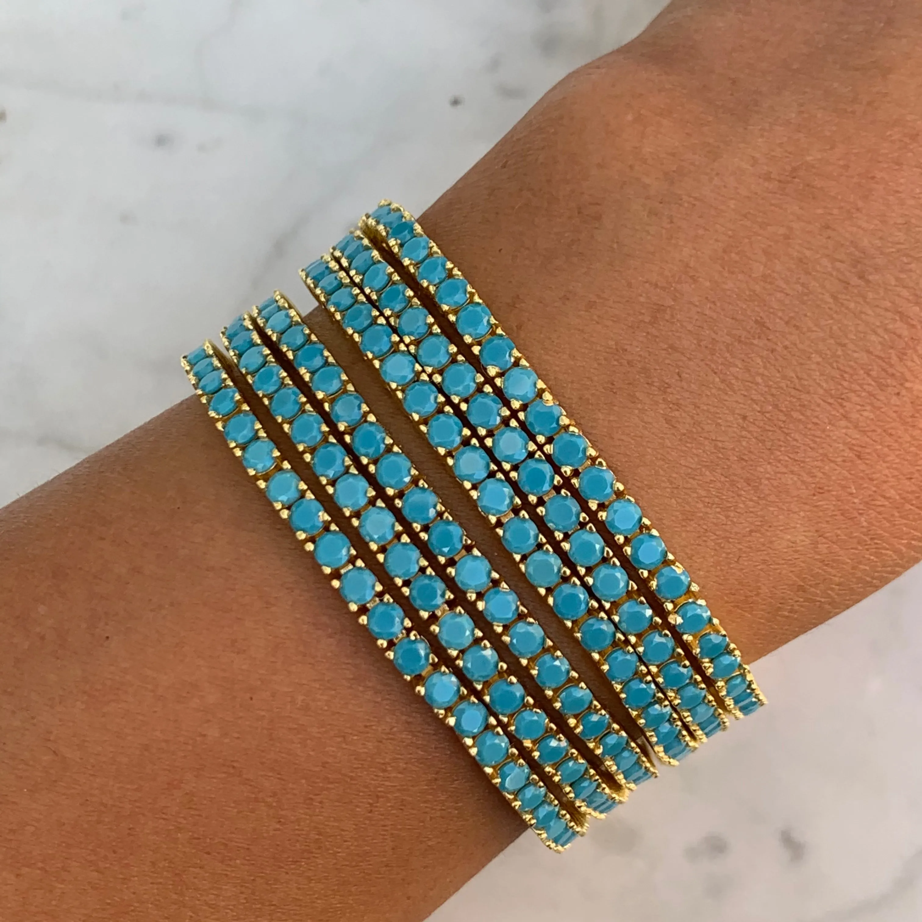 Silver gold plated turquoise tennis bracelet