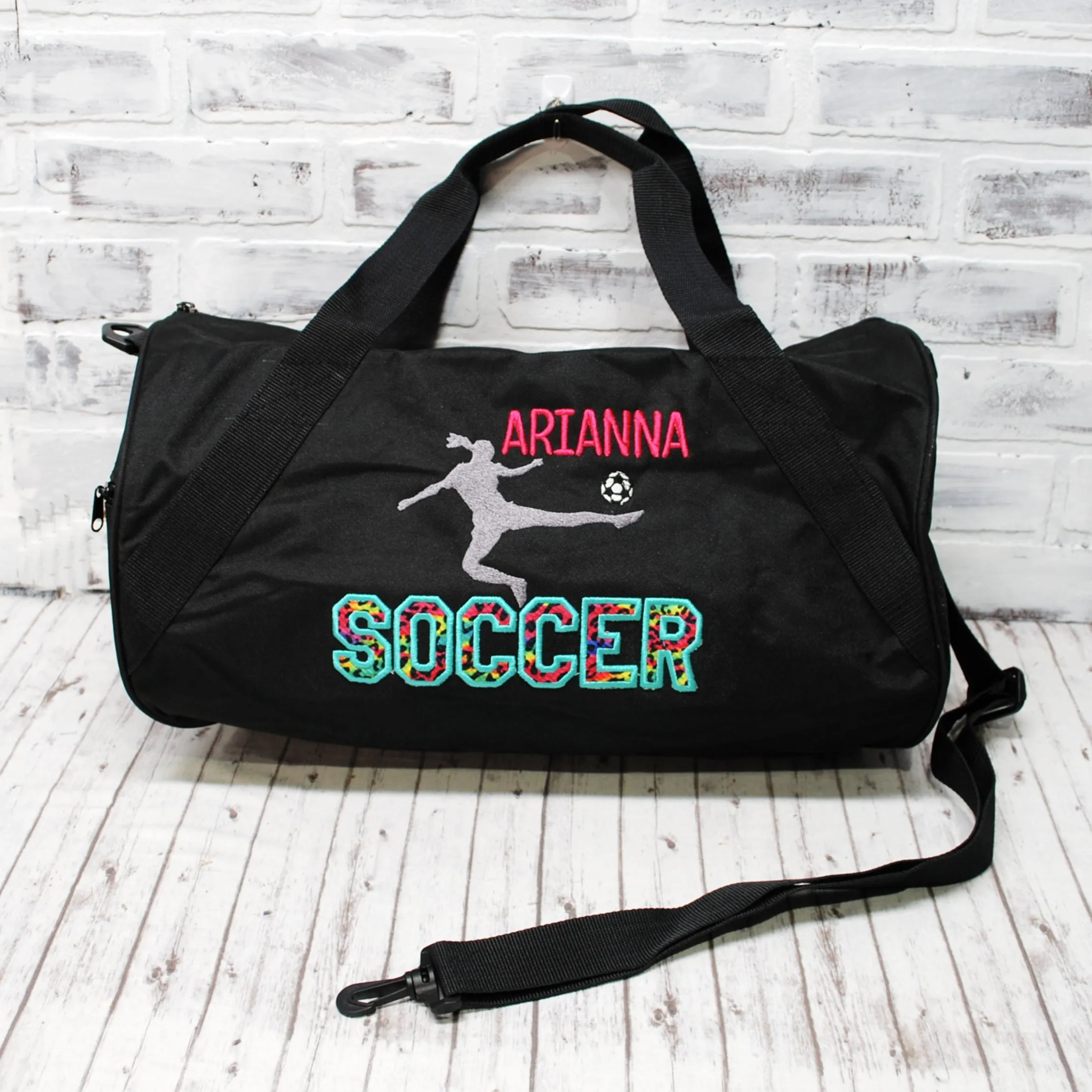 Soccer Rainbow Leopard Personalized Tote or Duffle Bag