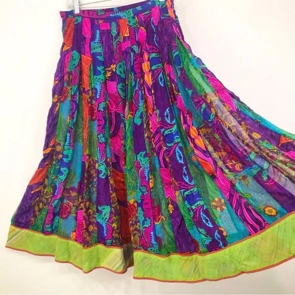 Soft Surroundings Colorful Vibrant Floral Paisley Boho Festival Pleat Skirt