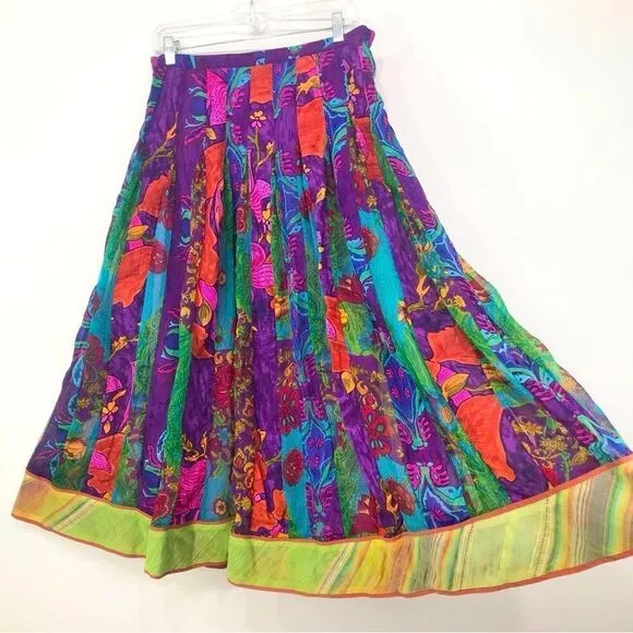 Soft Surroundings Colorful Vibrant Floral Paisley Boho Festival Pleat Skirt