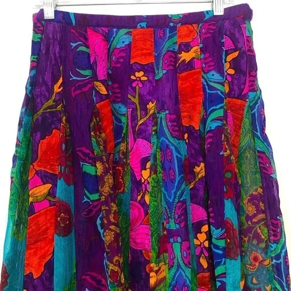 Soft Surroundings Colorful Vibrant Floral Paisley Boho Festival Pleat Skirt