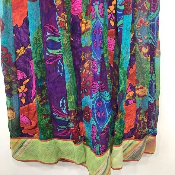 Soft Surroundings Colorful Vibrant Floral Paisley Boho Festival Pleat Skirt