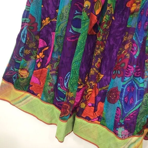 Soft Surroundings Colorful Vibrant Floral Paisley Boho Festival Pleat Skirt