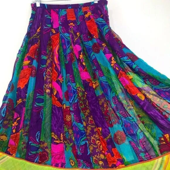 Soft Surroundings Colorful Vibrant Floral Paisley Boho Festival Pleat Skirt