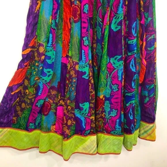 Soft Surroundings Colorful Vibrant Floral Paisley Boho Festival Pleat Skirt