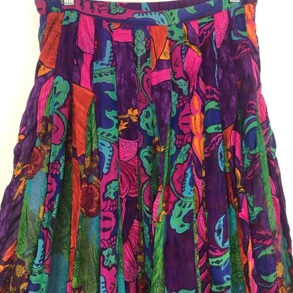 Soft Surroundings Colorful Vibrant Floral Paisley Boho Festival Pleat Skirt