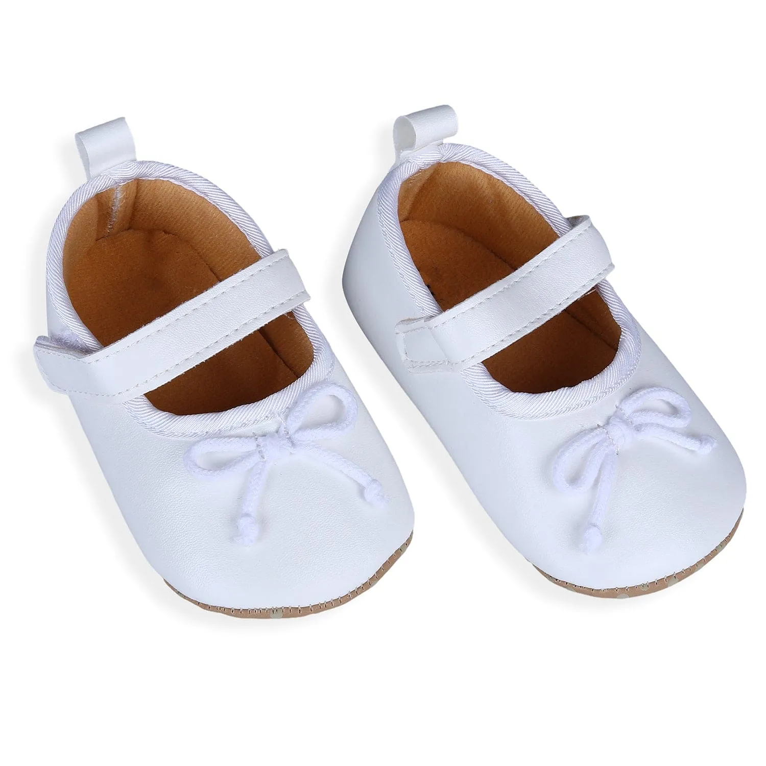 Solid With Bow Premium Girls Anti-Slip Ballerina Shoes - White