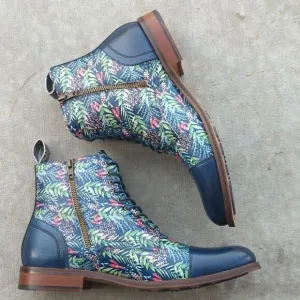 Thatcher Finch Men's Blue Floral Patterned Luxury Derby Dress Boots Size 9