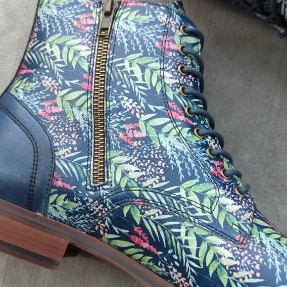 Thatcher Finch Men's Blue Floral Patterned Luxury Derby Dress Boots Size 9