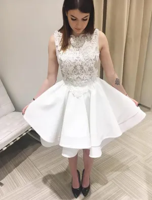Tiered White Lace Applique Sweetheart Stain Short Homecoming Dresses