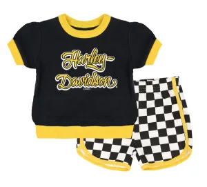 Toddler Girl's Race Collection  Tee & Short Set - Black