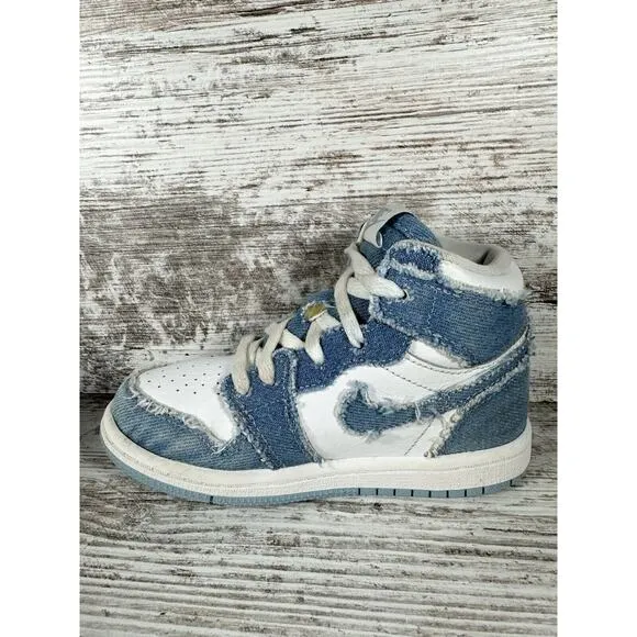 Toddler Nike Air Jordan 1 High OG Denim Blue/White Sneakers Sz 9C