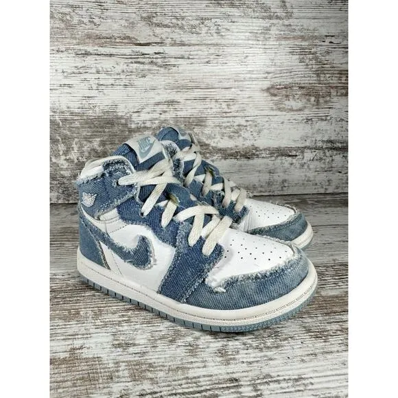 Toddler Nike Air Jordan 1 High OG Denim Blue/White Sneakers Sz 9C