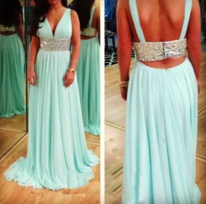 V-neck Prom Dresses Sexy Beading Prom Dress Evening Dress