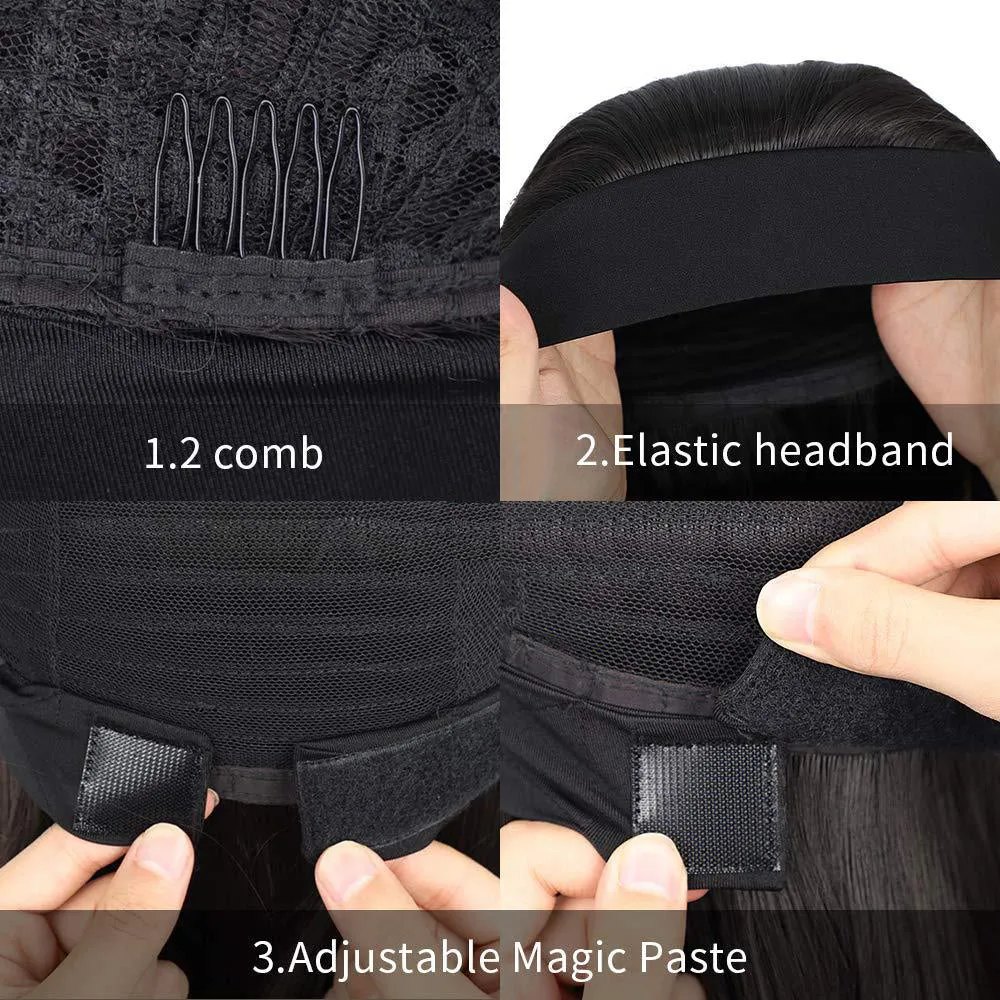 Viviabella Long Headband Wigs for Black Women Natural Looking Synthetic Wig with Headband Heat Resistant