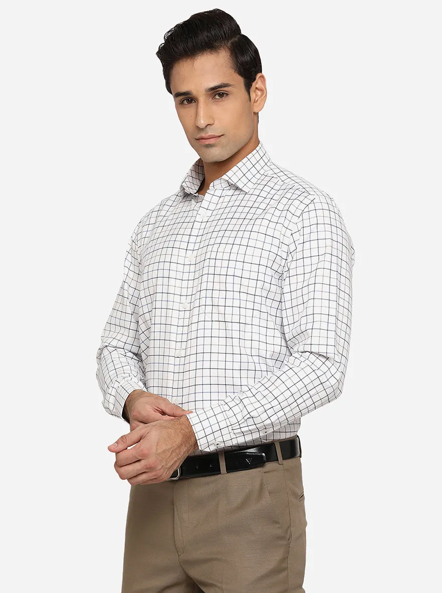 White & Blue Checked Regular Fit Formal Shirt | Greenfibre