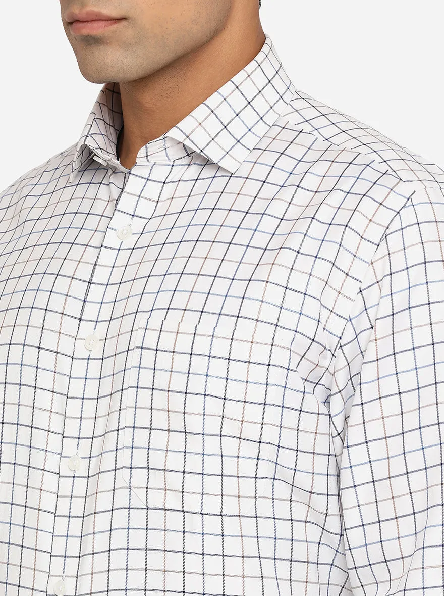 White & Blue Checked Regular Fit Formal Shirt | Greenfibre