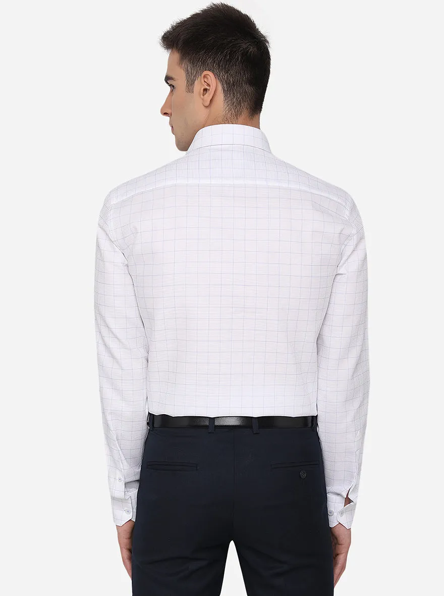 White & Sky Blue Checked Regular Fit Formal Shirt | JadeBlue