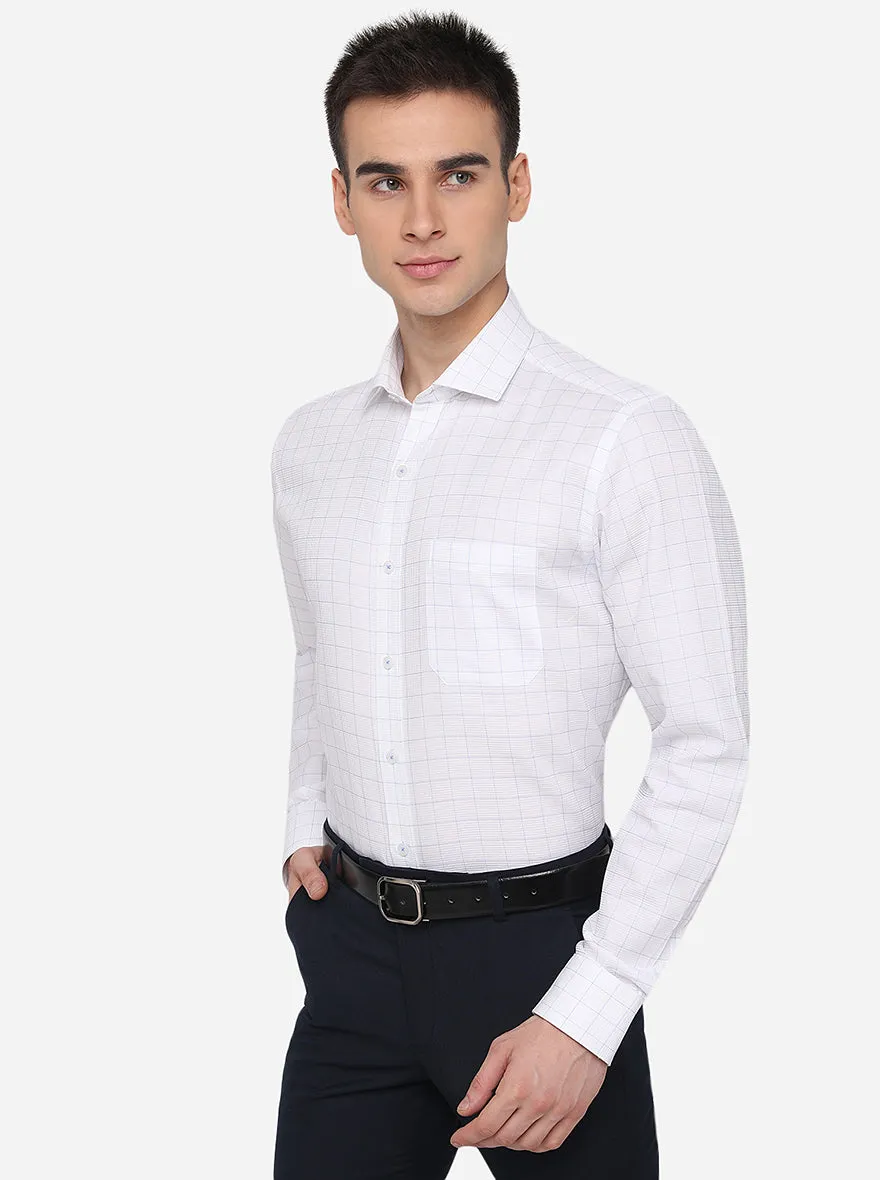 White & Sky Blue Checked Regular Fit Formal Shirt | JadeBlue