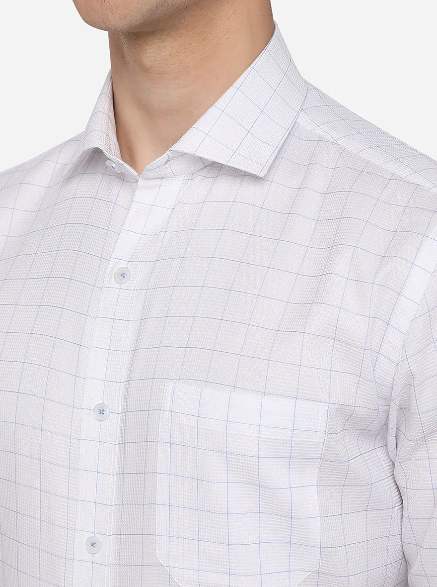 White & Sky Blue Checked Regular Fit Formal Shirt | JadeBlue