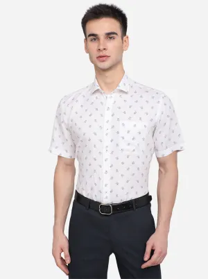 White Printed Regular Fit Formal Shirt | JadeBlue