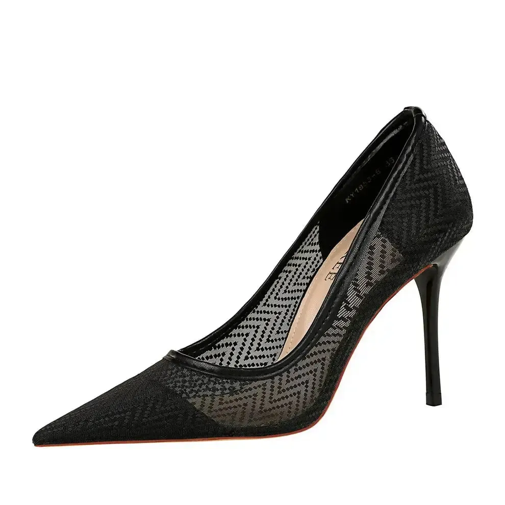 Women Pumps Luxury Mesh Shoes Pointed-toe Shoes Wrap-toe Shallow High Heel Pumps For Ladies Annual Meeting Shoes