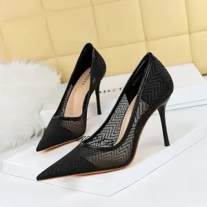 Women Pumps Luxury Mesh Shoes Pointed-toe Shoes Wrap-toe Shallow High Heel Pumps For Ladies Annual Meeting Shoes